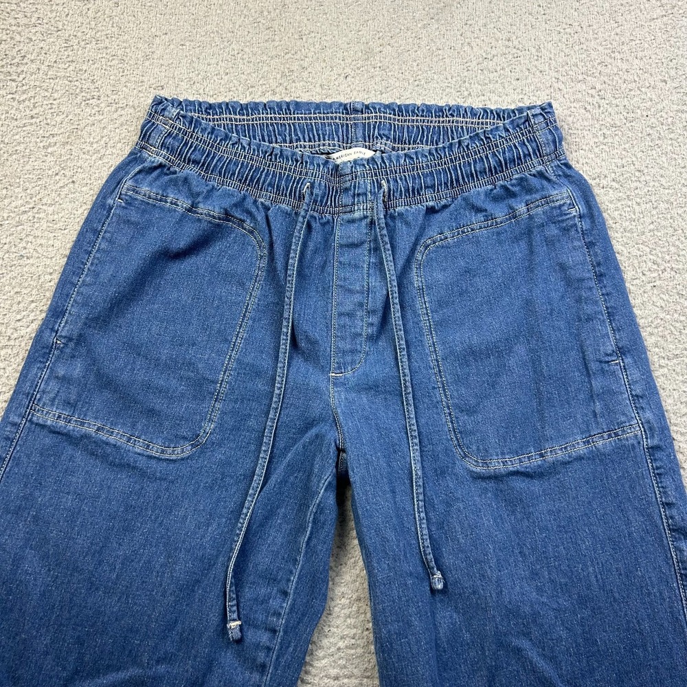 American Eagle Jeans Womens M Blue Dreamy Drape Linen Blend Wide Leg Pull On - Picture 2 of 11